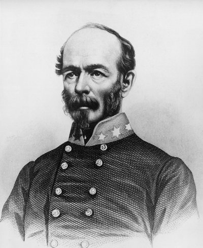 Porträtt av Joseph Eggleston Johnston (1807-1891), amerikansk arméofficer under det mexikansk-amerikanska kriget, Seminole-krigen och det amerikanska inbördeskriget, gravyr av William Walcutt