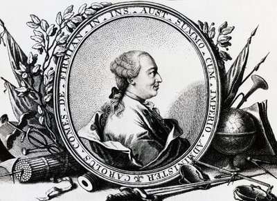 Porträtt av Karl Joseph von Firmian (1716-1782), österrikisk politiker, gravyr av William Walcutt