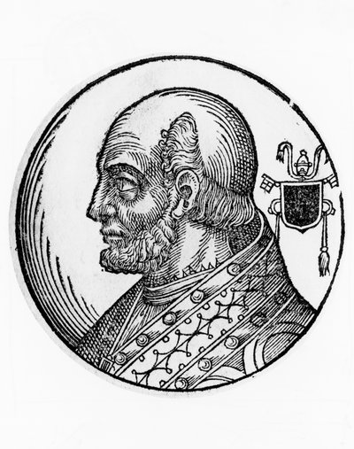 Porträtt av Theodorus I (död 649), 73:e påven av katolska kyrkan från 642, gravyr av William Walcutt