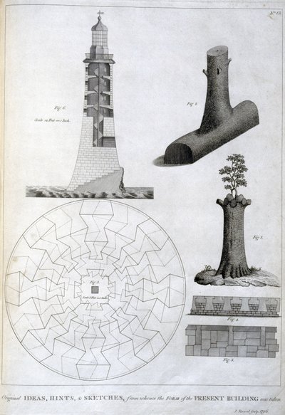 Preliminära skisser av Smeatons Eddystone-fyr, ca 1756 av Ferdinand Georg Waldmuller