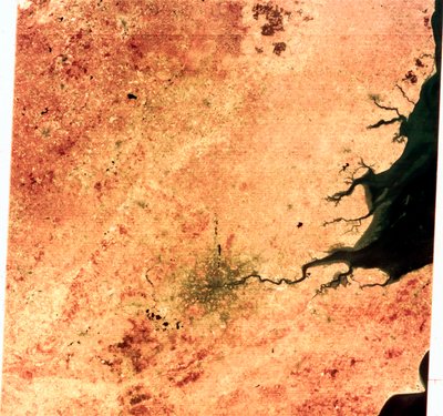 Satelliter, Earth Observation, USA Landsat-bild av sydöstra England av Frederick (attr. to) Barnard
