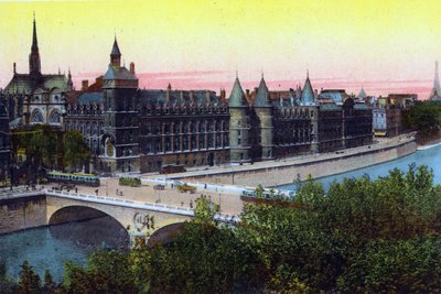 The Conciergerie, från "Souvenirs De Paris - Monuments Views in Colors" (färg litho) av Hippolyte Lalaise Devéria