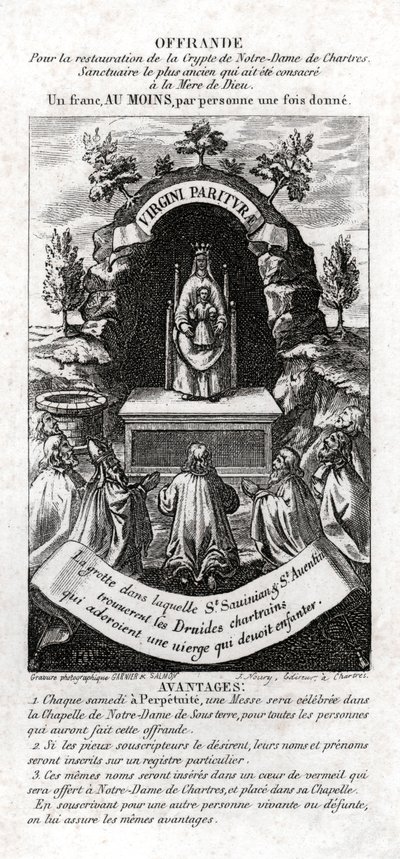 Jungfru Maria älskad av druiderna. cirka 1850 (gravyr) av . .