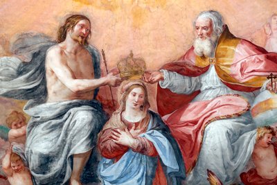 Jungfruns kröning. Färsk. Basilikan Santissima Annunziata del Vastato. Genua. Italien. av . .