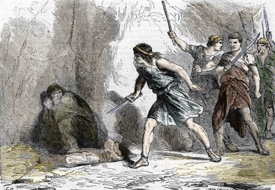 Nerons självmord, 9 juni 68. 1800-talet (gravyr) av . .