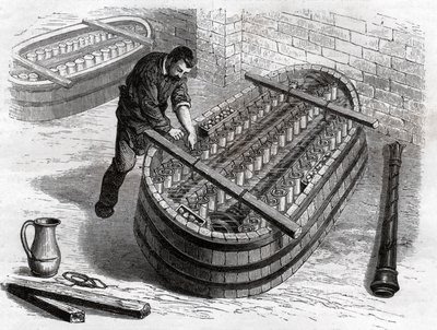 Arbetare i guldsmeden. Arbetare i silversmide. i silversmedjan. av Frederick (attr. to) Barnard