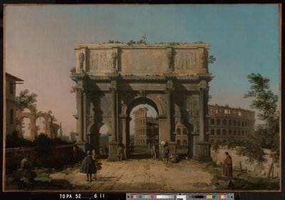 Utsikt över Konstantins båge med Colosseum av Canaletto