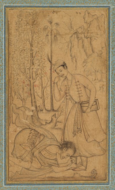 En helig man som böjer sig inför en lärd prins, ca. 1585, gräns tillagd troligen 1700-tal. av   Manohar