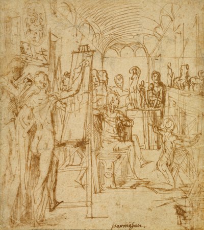 Interiör i en målarstudio av Parmigianino