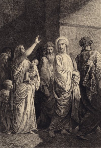 En kvinna förhärligar Jesus av after Albert Robida