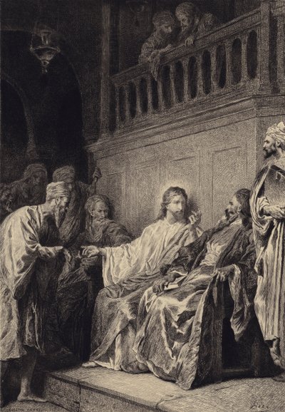 Kristus helar mannen med den vissna handen av after Albert Robida