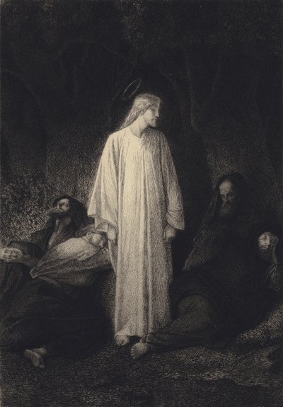 Jesus och de sovande lärjungarna av after Albert Robida