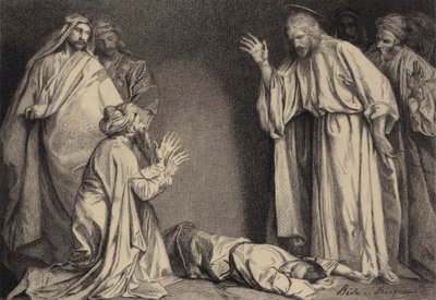 Jesus botar det besatta barnet av after Albert Robida