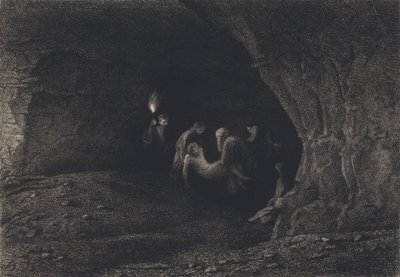 Jesus lade sig i graven av after Albert Robida