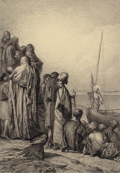 Jesus undervisar i ett skepp av after Albert Robida