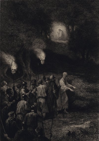 Judas förråder Jesus av after Albert Robida