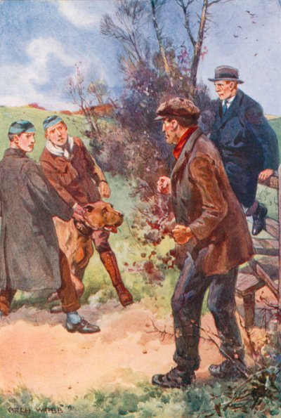 Mannen drog sig tillbaka med ett obehagligt skratt, hans blick fortfarande fäst på hunden av after Archibald Bertram Webb
