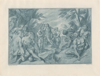 Den musikaliska tävlingen mellan Apollo och Pan av after Bartholomaeus Spranger Andrea Scacciati