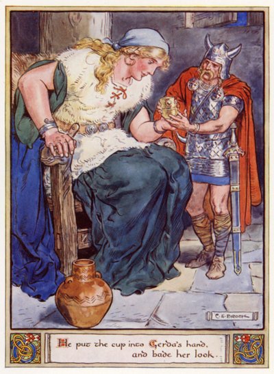 Han lade bägaren i Gerdas hand och bad henne titta av after Charles Edmund Brock
