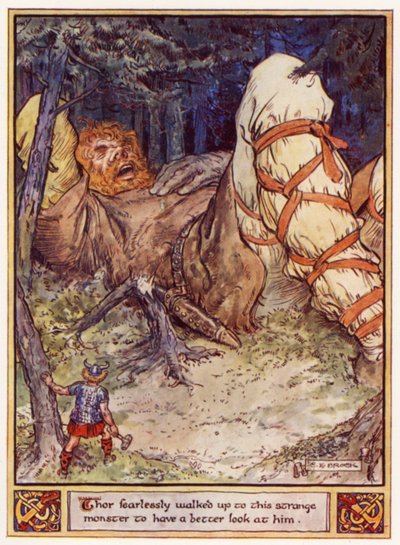 Thor gick orädd fram till detta konstiga monster för att se honom bättre av after Charles Edmund Brock