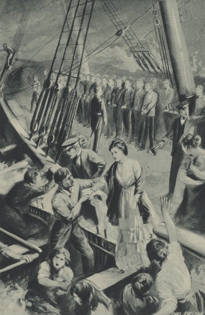 Männen från Birkenhead uppmärksammas medan fartyget går ner i vattnet av after Charles Mills Sheldon