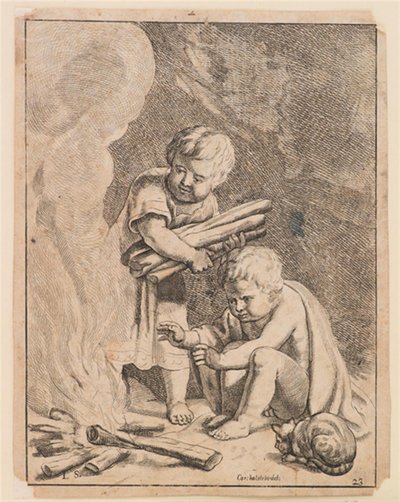 Till barn som gör eld av after Cornelis Holsteyn