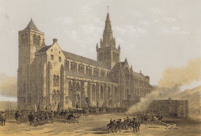 Glasgow (St Mungos) katedral, exteriör (chromolitho) av after David Roberts