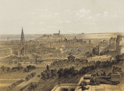 Utsikt över Edinburgh från slottet (chromolitho) av after David Roberts