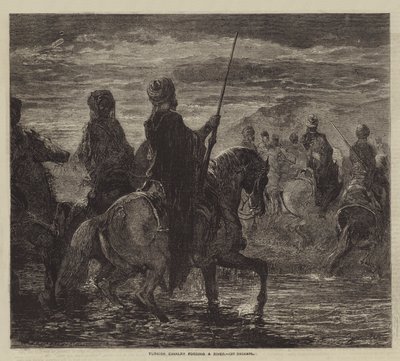 Turkiskt kavalleri som forsar en flod av after Edmond Morin