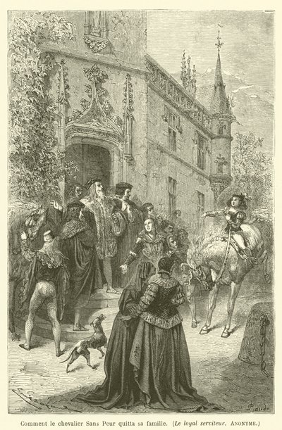 Hur den orädde riddaren lämnade sin familj, den lojale tjänaren, anonym av after Emile Antoine Bayard