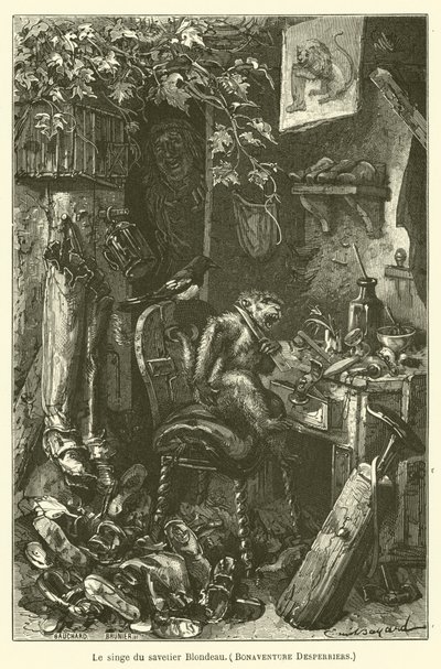 Skomakare Blondeaus apa, Bonaventure Desperriers av after Emile Antoine Bayard