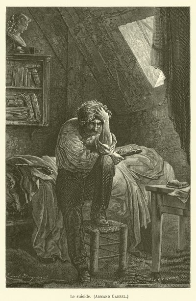 Självmord, Armand Carrel av after Emile Antoine Bayard