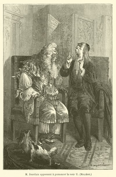 M Jourdain lär sig uttala rösten U, Moliere av after Emile Antoine Bayard