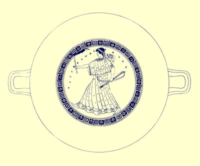 Artemis med båge, pil och ficklampa, illustration från grekiska vassmålningar av J. E. Harrison och D. S. MacColl, publicerad 1894 (digitalt förbättrad bild) av after English School