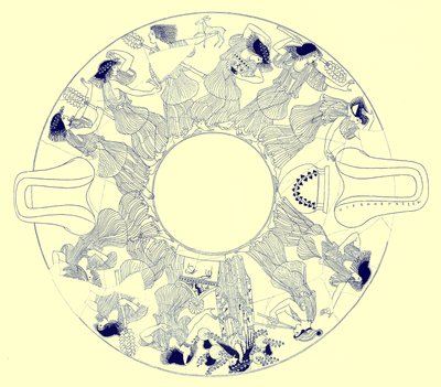 Dance of maenads to Dionysos, illustration från grekiska vassmålningar av J. E. Harrison och D. S. MacColl, publicerad 1894 (digitalt förbättrad bild) av after English School
