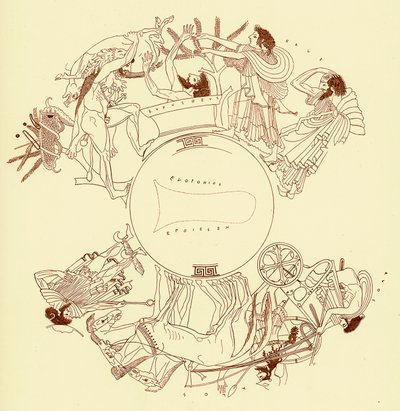Herakles och Eurystheus, illustration från grekiska vassmålningar av J. E. Harrison och D. S. MacColl, publicerad 1894 (digitalt förbättrad bild) av after English School