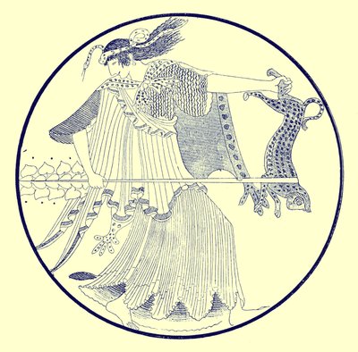 Maenad, illustration från Greek Vase Paintings av J. E. Harrison och D. S. MacColl, publicerad 1894 (digitalt förbättrad bild) av after English School