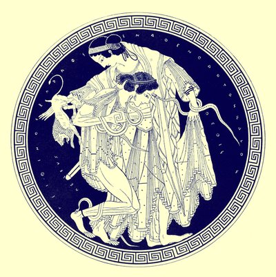 Peleus och Thetis, illustration från grekiska vasmålningar av J. E. Harrison och D. S. MacColl, publicerad 1894 (digitalt förbättrad bild) av after English School