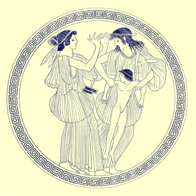 Prokne, Philomela och Itys, illustration från grekiska vasmålningar av J. E. Harrison och D. S. MacColl, publicerad 1894 (digitalt förbättrad bild) av after English School