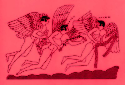 Tre bevingade kärleksgudar, illustration från grekiska vassmålningar av J. E. Harrison och D. S. MacColl, publicerad 1894 (digitalt förbättrad bild) av after English School