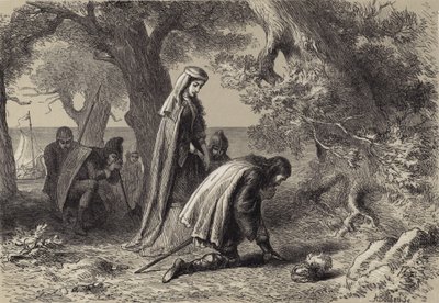 Thorfinn och Gudrid på Vinelands strand av after Felix Octavius Carr Darley