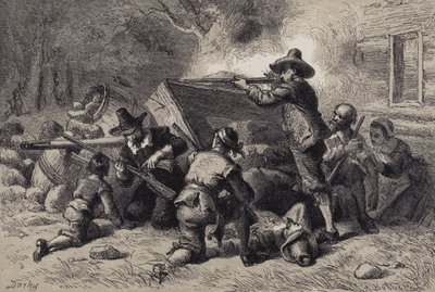 Virginians försvarar sig mot indianer av after Felix Octavius Carr Darley