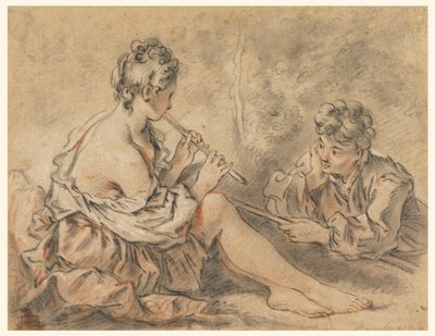 Herdinna som leder till en herde av after Francois Boucher