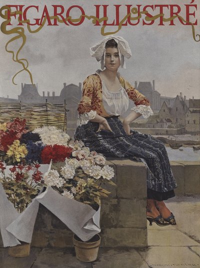 Blomsterförsäljare under det senaste århundradet av after Francois Flameng