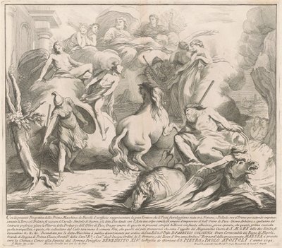 The Prima Macchina for the Chinea of 1742: The Contest of Neptune and Minerva av after François Hutin Miguel de Sorellò