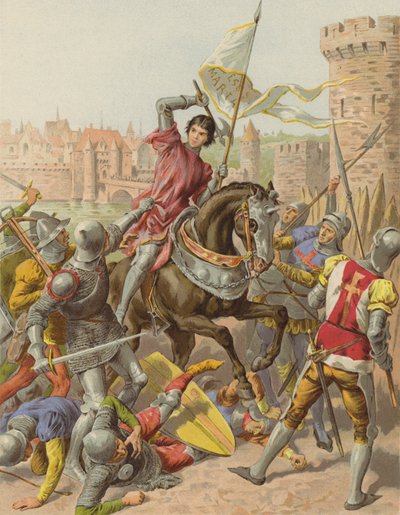 Jeanne DArc tillfångatagen i Compiegne (chromolitho) av after Frederic Theodore Lix