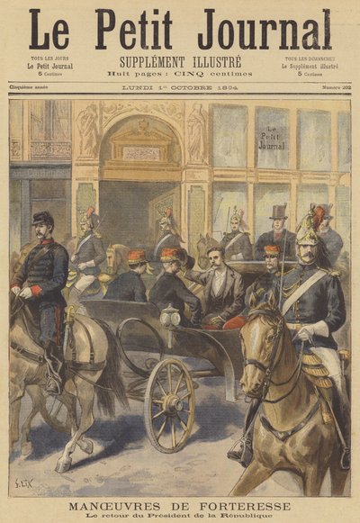 President Casimir-Perier återvänder från att titta på den franska arméns manövrar av after Frederic Theodore Lix