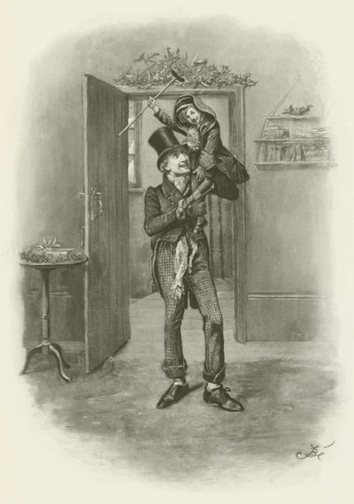 Bob Cratchit och Tiny Tim av after Frederick Barnard