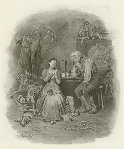 Caleb Plummer och hans blinda dotter av after Frederick Barnard