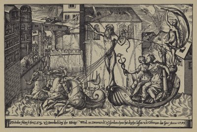 Fyrverkerier på slottet av markgreven av Brandenburg vid Colln vid floden Spree med anledning av besöket av kung Christian IV av Danmark, 10 oktober 1595 av after German School